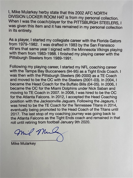 NFL : Autographed Mike Mularkey 2002 Steelers AFC North Division Champions Hat (JSA COA)(Coach Mike Mularkey Collection)