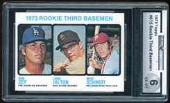Encapsulated 1973 Topps #615 Rookie Third Baseman Trading Card w/ Mike Schmidt - Graded Ex-MT 6 (Global Authority)