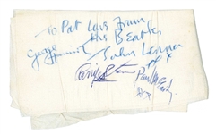 The Beatles 1963 Group Signed Napkin (4 Sigs) (Tracks COA)