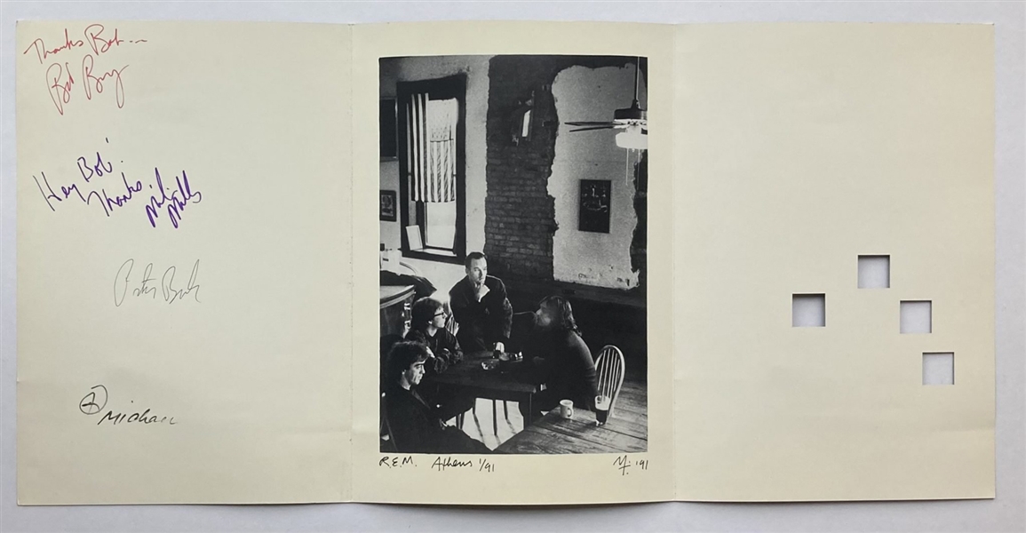 R.E.M. Rare Group Signed Triptych Photograph With All 4 Original Members (Recordmecca LOA & Beckett/BAS Guaranteed)