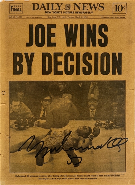Muhammad Ali Signed "Joe Wins By Decision" Daily News Newspaper (Beckett/BAS)