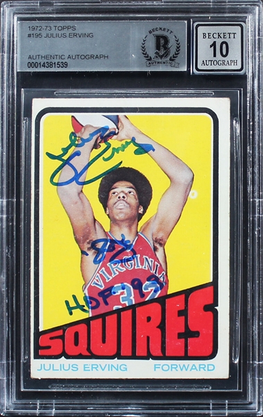 Julius Erving Signed 1972-73 Topps Rookie Card with GEM MINT 10 Autograph (Beckett/BAS Encapsulated)