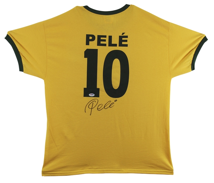 Pele Superb Signed Brazil Style Soccer Jersey (PSA/DNA COA)