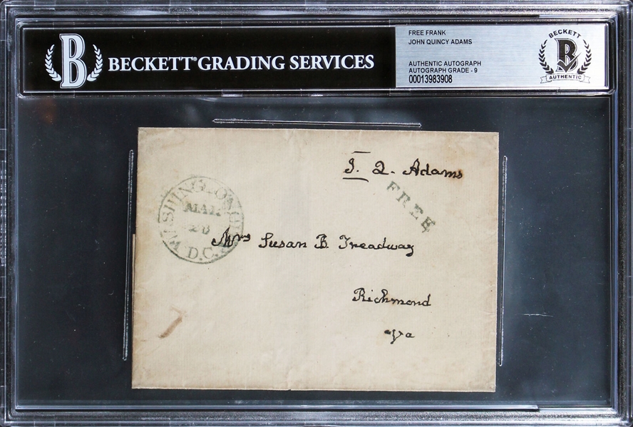 President John Quincy Adams Handwritten Envelope Panel with Free Frank Autograph (Beckett/BAS Encapsulated)