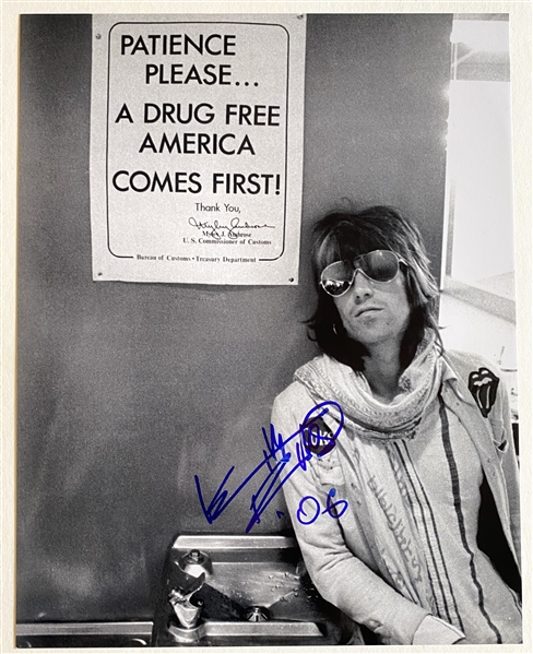 Rolling Stones: Keith Richards In-Person Signed 11” x 14” Photo - Classic Image with "A Drug Free America" Sign!(JSA LOA) 