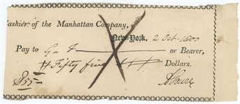 Aaron Burr Signed 1800 Bank Check (Beckett/BAS Guaranteed)