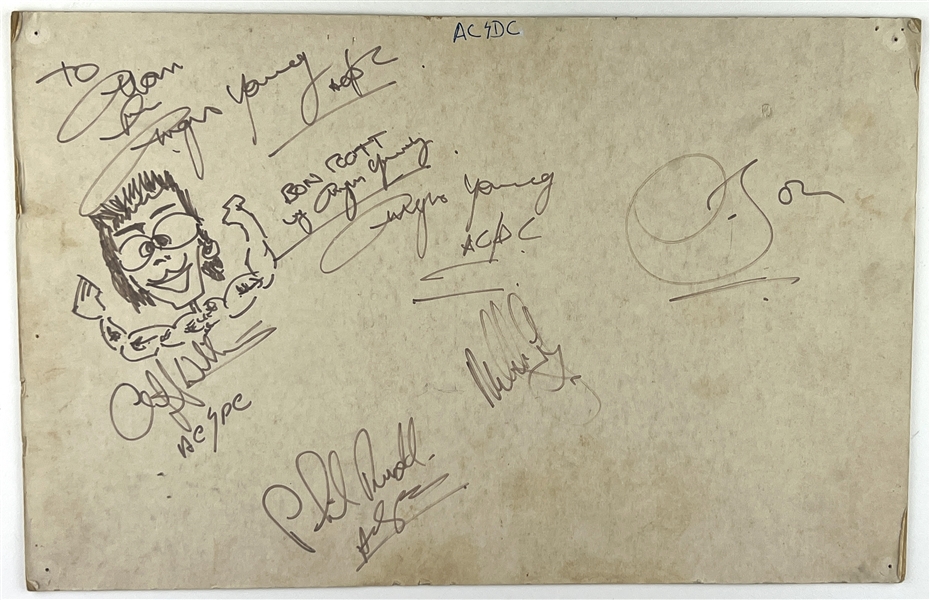 AC/DC Group Signed w/ Bon Scott Atlantic Promo Display (5 Sigs + 2 Extra Angus) (JSA LOA)