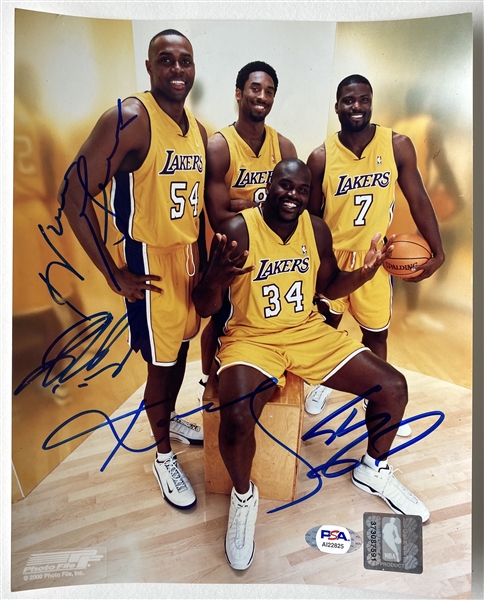 LA Lakers: Kobe, Shaq, Rider & Grant Multi-Signed 8” x 10” Photo (4 Sigs) (PSA LOA) 