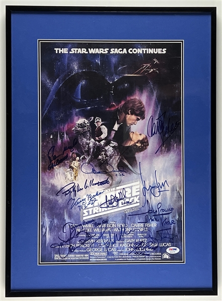 Star Wars “The Empire Strikes Back” Fisher, Ford, Hamill, Ect. Main Cast & Lucas Multi-Signed  Mini Poster (14 Sigs) (PSA LOA) 
