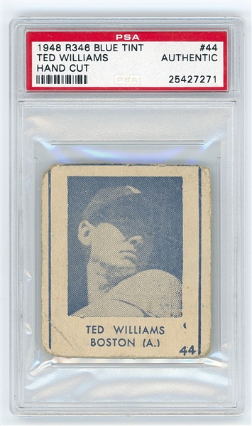 Ted Williams 1948 R346 #44 Blue Tint Card. Encapsulated by PSA. 