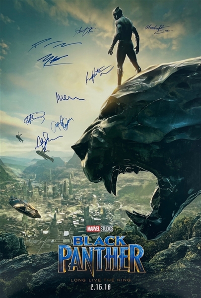 Massively Rare Cast Signed Black Panther Original Full Size Poster w/ Boseman, Jordan, Serkis, & More! (8 Sigs)(Beckett/BAS LOA)