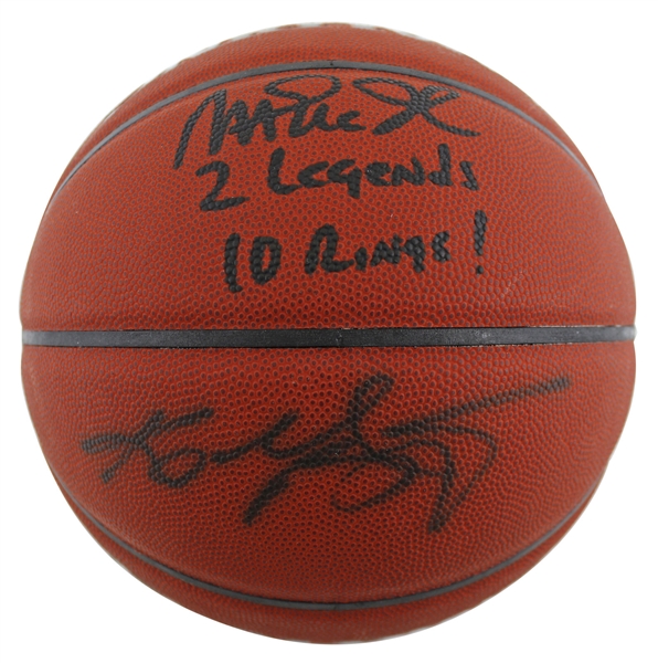 Laker Lagends: Kobe Bryant & Magic Johnson Signed Basketball w/ "2 Legends 10 Rings" Inscription! (Beckett/BAS & PSA/DNA COAs)