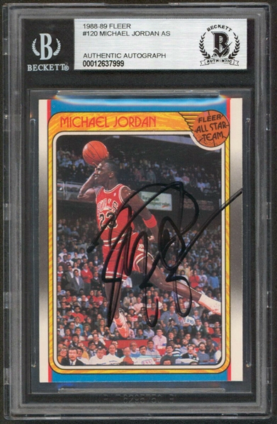 Michael Jordan Signed 1988 Fleer #120 Basketball Card Featuring Classic Slam Dunk Image! (Beckett/BAS Encapsulated)