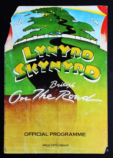 Lynyrd Skynyrd ULTRA RARE Signed Program Cover with Original Members (7 Sigs)(Beckett/BAS LOA)