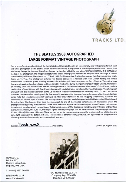 The Beatles Spectacular 1963 Autographed Large Format 12” x 15” Vintage Photograph (Tracks UK & Epperson/REAL LOAs)