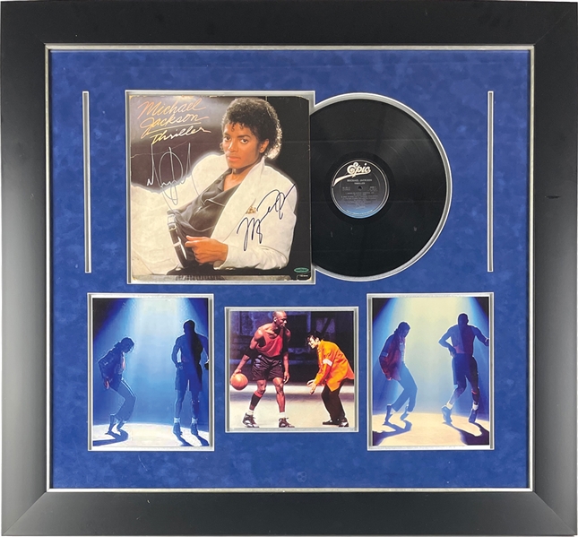 Michael Jordan & Michael Jackson Rare Dual Signed "Thriller" Album Cover in Custom Framed Display (Beckett/BAS & UDA)