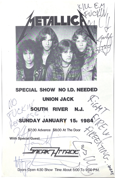 Metallica ULTRA RARE Group Signed 1984 Concert Poster - One of the Earliest Known Examples (Steve Grad Collection)(Beckett/BAS LOA)