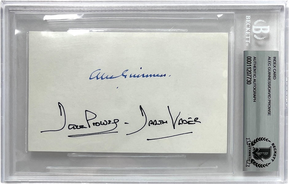 Star Wars: Sir Alec Guinness & David Prowse Dual Signed 3" x 5" Index Card - Vader & Kenobi! (Beckett/BAS Encapsulated)