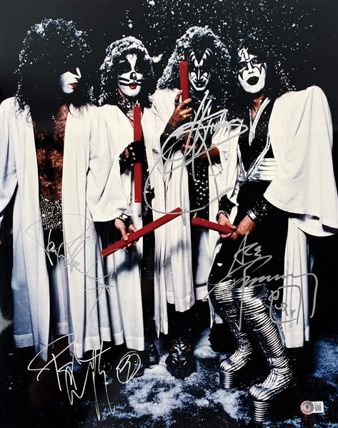 KISS Group Signed 16" x 20" Color Photo with All 4 Original Members (Steve Grad Collection)(Beckett/BAS LOA)