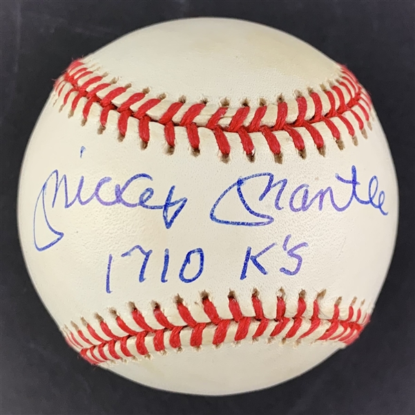 Mickey Mantle Beautiful Single Signed OAL Baseball with Unique "1710 Ks" Inscription (Beckett/BAS & PSA/DNA LOAs)