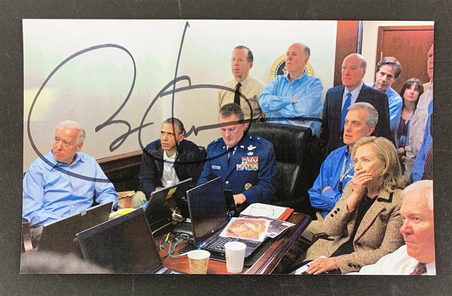 President Barack Obama Signed 4" x 6" Book Page Print featuring Historic Bin Laden War Room Image  (Beckett/BAS Guaranteed)