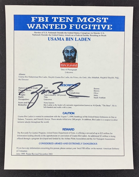 President George W. Bush Signed 5" x 6" Print featuring Bin Laden FBI Most Wanted Poster Image (Beckett/BAS Guaranteed)