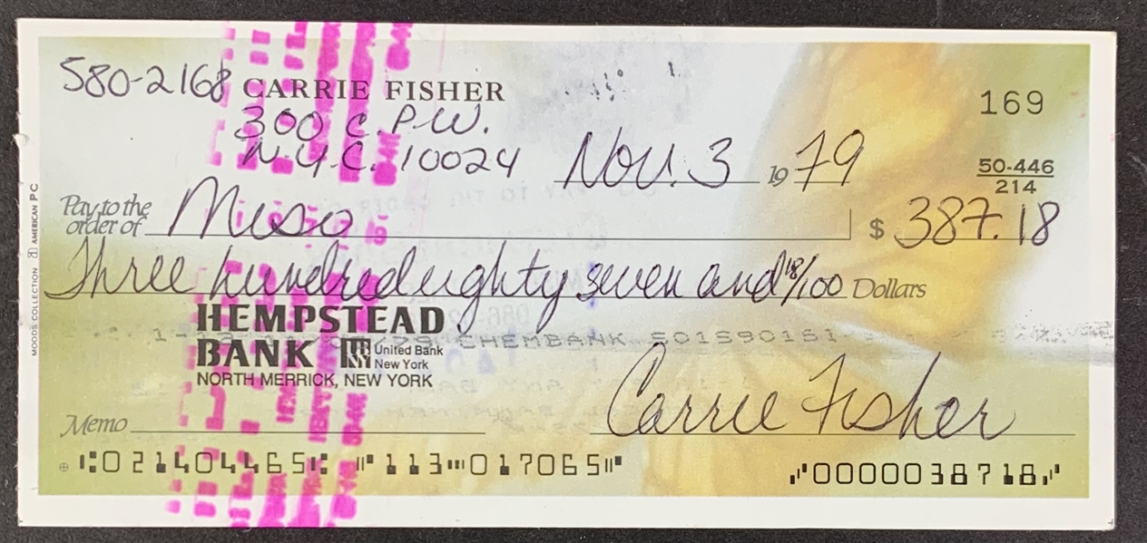 Star Wars: Carrie Fisher Handwritten & Signed Personal Bank Check (Beckett/BAS Guaranteed)