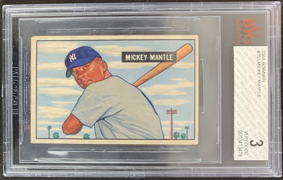 1951 Bowman Mickey Mantle #253 Rookie Card - BVG Graded VERY GOOD 3