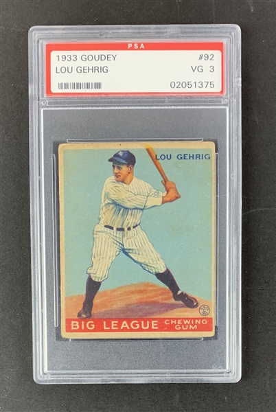 1933 Goudey Lou Gehrig #92 - PSA Graded VG 3
