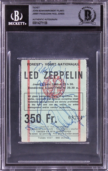 Led Zeppelin Tour Over Europe 1980 Fully Group Signed German Concert Ticket Including Bonham (4 Sigs)(Beckett/BAS LOA & Tracks COA)