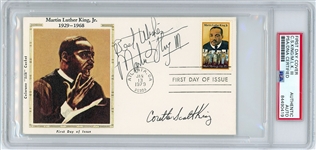 Coretta Scott King & Son Martin Luther King III Dual-Signed FDC Cover (PSA Encapsulated) 