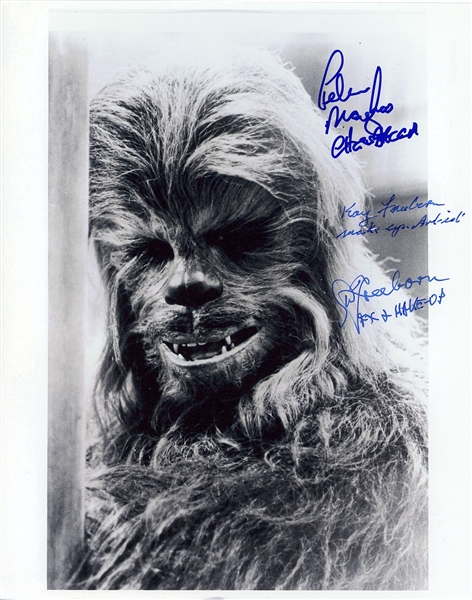 Star Wars: “Chewbacca” Peter Mayhew & Make-Up Artists Stuart & Kay Freeborn Signed 8” x 10” Photo from “The Empire Strikes Back” (Beckett/BAS Guaranteed)