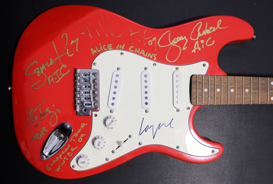 Alice in Chains Fully Group Signed Red Electric Guitar (5 Sigs) (ACOA Authentication) 