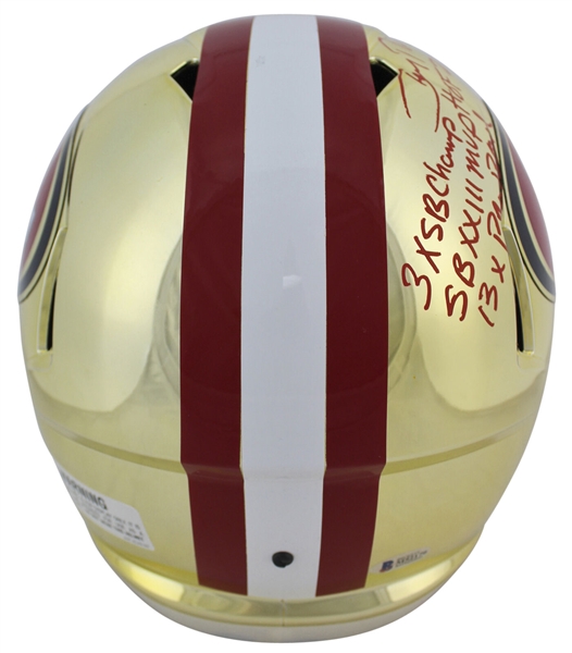 Jerry Rice Signed Full Size 49ers Chrome Helmet with Handwritten Career Stats! (Beckett/BAS)