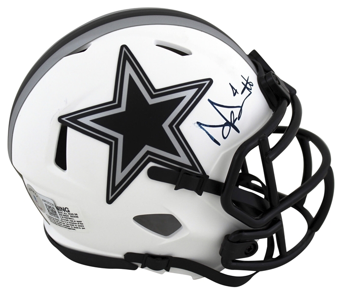 Dak Prescott Signed White Dallas Cowboys Speed Mini Helmet (Beckett/BAS Witnessed)
