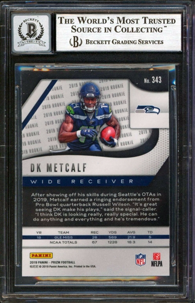 DK Metcalf Signed 2019 Panini Prizm Rookie Card with GEM MINT 10 Autograph! (Beckett/BAS Encapsulated)