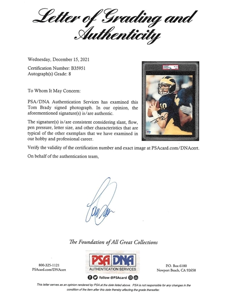 Tom Brady Signed Michigan Wolverines 8 x 10 Photo with Rookie Era Autograph (PSA/DNA)