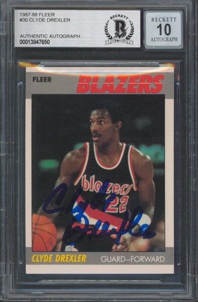 Clyde Drexler Signed 1987 Topps #30 with GEM MINT 10 Autograph! (Beckett/BAS Encapsulated)