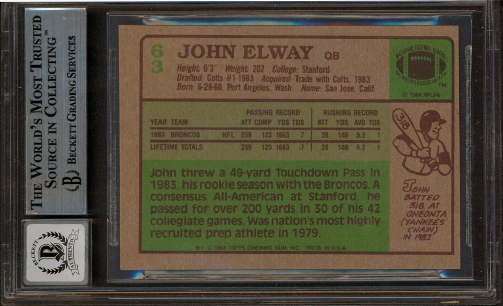John Elway Signed 1984 Topps Rookie Card with GEM MINT 10 Autograph (Beckett/BAS Encapsulated)