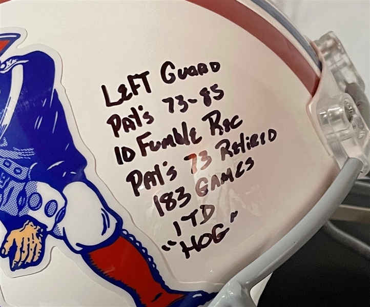 John Hannah Signed & Heavily Inscribed Full Sized New England Patriots Helmet (JSA COA)