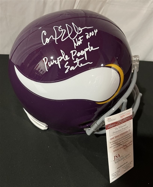 Carl Eller Signed & Purple People Eater, HOF Inscribed Vikings Helmet (JSA COA)