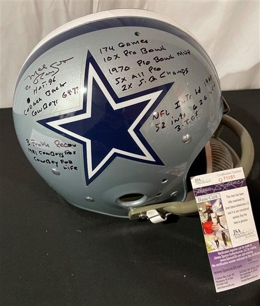 Mel Renfro Signed & Stat Inscribed Cowboys Suspension Helmet (JSA COA)