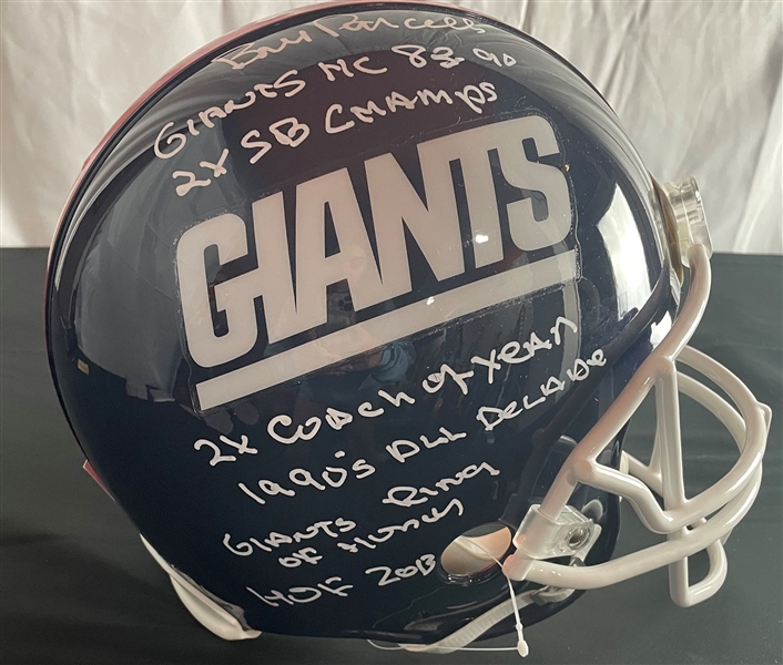 Bill Parcells Signed & Career Inscribed Giants Proline Helmet (JSA Witnessed)