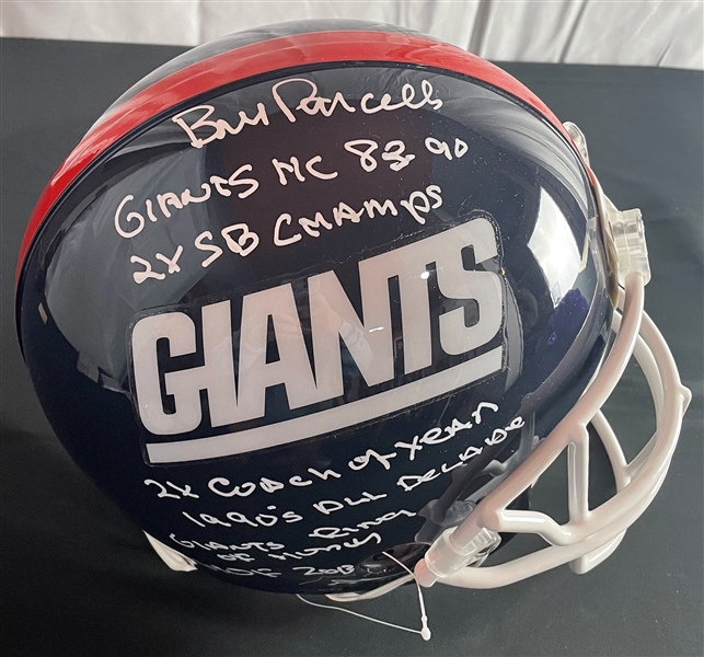 Bill Parcells Signed & Career Inscribed Giants Proline Helmet (JSA Witnessed)