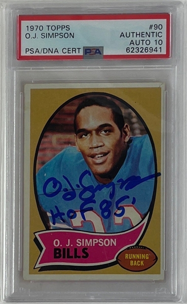 O.J. Simpson Signed & Inscribed 1970 Topps #90 Rookie Card w/ Gem Mint 10 Autograph! (PSA/DNA Encapsulated)