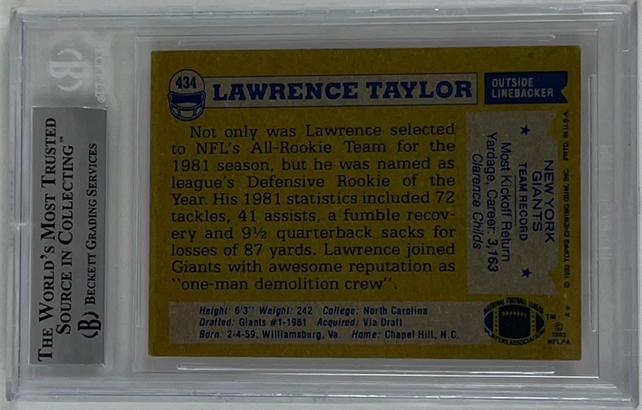 Lawrence Taylor Signed 1982 Topps #434 Rookie Card (Beckett/BAS Encapsulated)