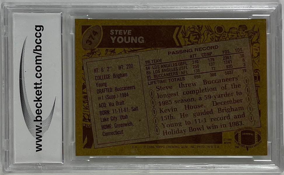 Steve Young Signed 1986 Topps Rookie Card #374 Graded NM 9! (Beckett/BAS Encapsulated)