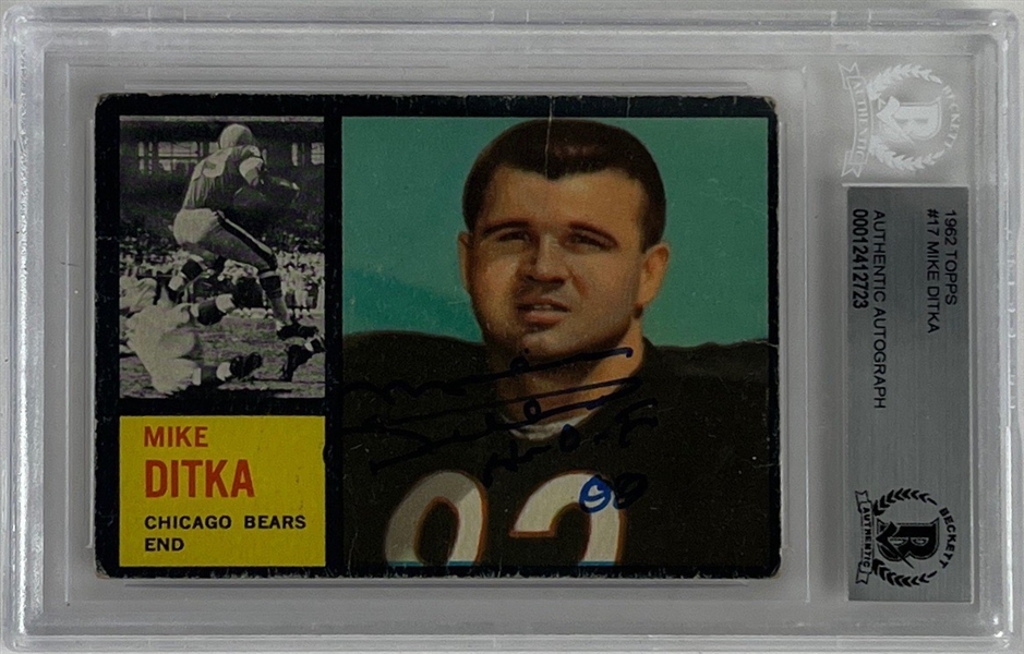 Mike Ditka Signed 1962 Topps Rookie Card #17 (Beckett/BAS Encapsulated)