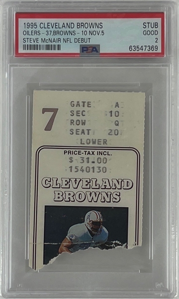 Steve McNair NFL Debut 1995 Cleveland Browns Ticket Stub (PSA/DNA Encapsulated)