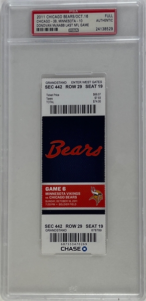 Donovan McNabb Last NFL Game 2011 Chicago Bears Ticket (PSA/DNA Encapsulated)